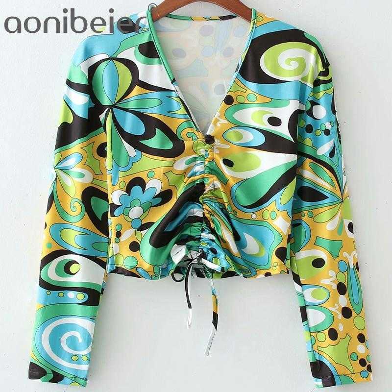 All Over Print Spring Summer Drawstring Tie Front V Neck Long Sleeve Slim Women Tees Casual T-Shirts Female Crop Tops 210604
All Over Print Spring Summer Drawstring Tie Front V Neck Long Sleeve Slim Women Tees Casual T-Shirts Female Crop Tops 210604