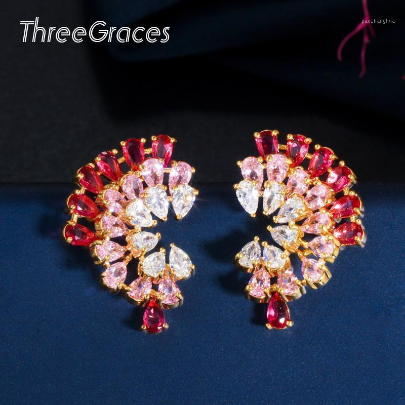 ThreeGraces Beautiful Pink Red Cubic Zirconia Cute Fan Shaped Big Stud Earrings Korean Women Wedding Party Fashion Jewelry ER431, Golden;silver
ThreeGraces Beautiful Pink Red Cubic Zirconia Cute Fan Shaped Big Stud Earrings Korean Women Wedding Party Fashion Jewelry ER431, Golden;silver
