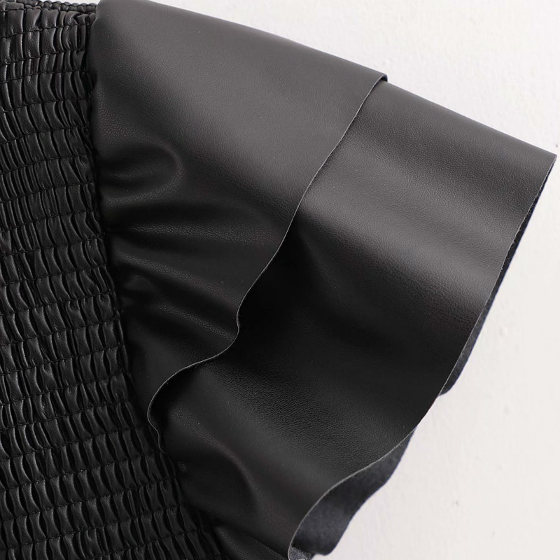 Vintage Woman Long PU Tight Draped Dress Spring-Autumn Fashion Ladies Short Sleeve es Female Casual Streetwear 210515