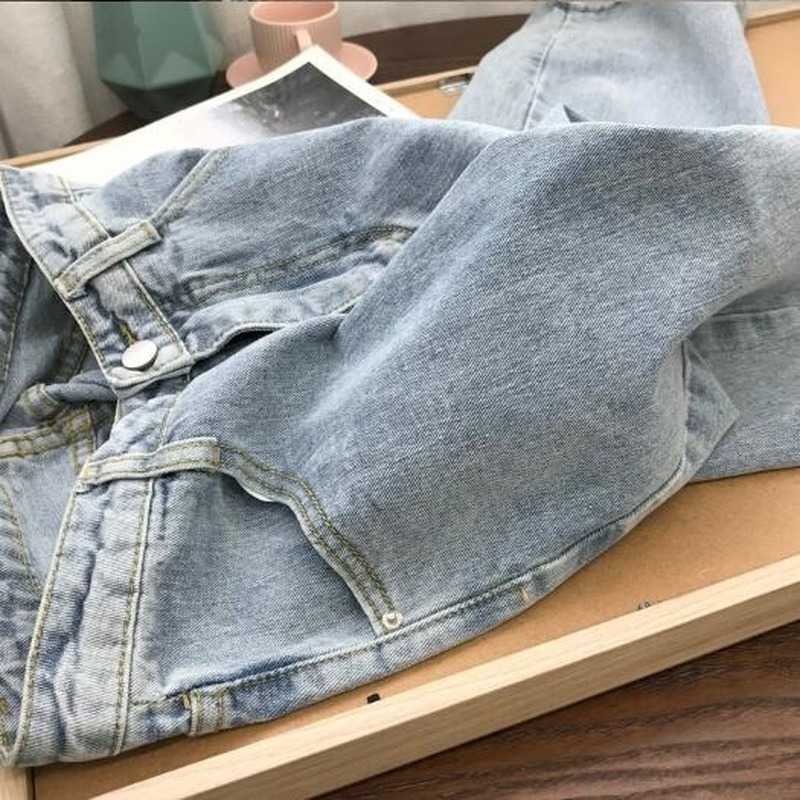 Light Blue Denim Trousers Vintage Wide Leg Pants Women Korean Straight Long High Waist Casual Loose With Belt Autumn 210922