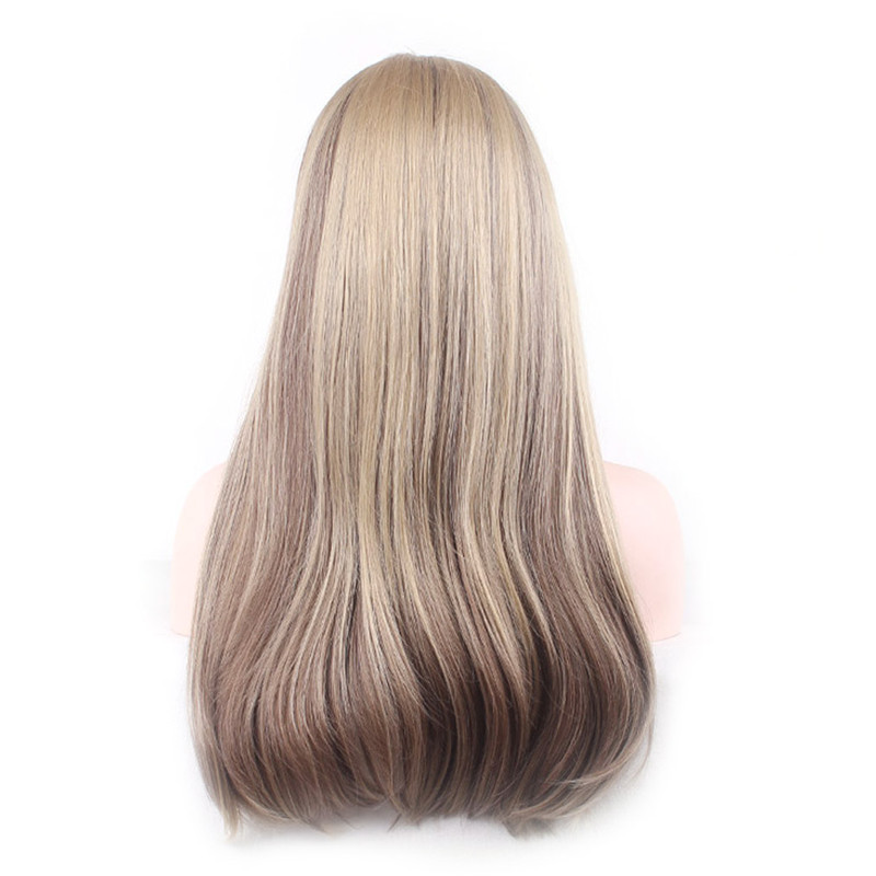 Synthetic Wig With Bangs Female Cosplay Women's Wigs Long Straight Hair Ombre Blonde Black Mix Color Dark Brown