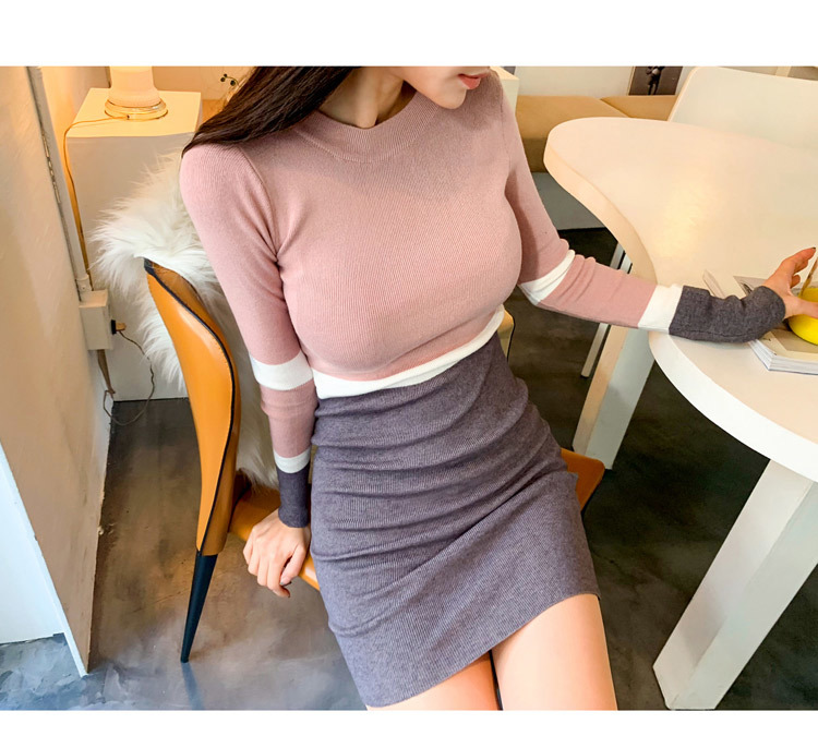 Autumn woman's sexy sweater dress women above knee Long sleeve Hit color knit sheath Mini female 210519
