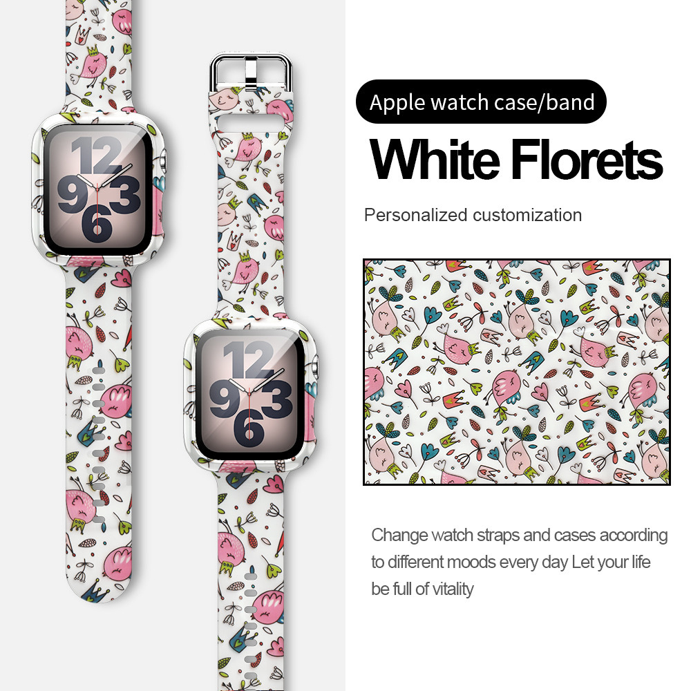 Leopard Rose Skull Printing Silicone Straps With Protective Cases Replacement Bracelet Wrist Bands for Apple watch Series 6 5 4 3 2 1 SE free shipping