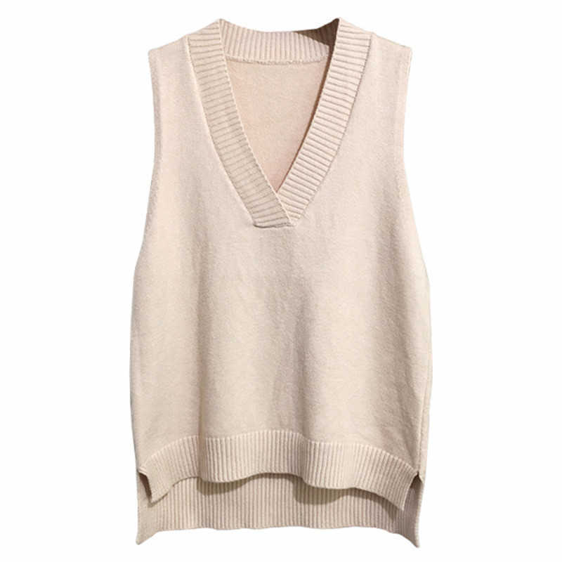 V-neck Knitted Sweater Vests For Women's Autumn And Winter Loose Wild Warm Vest Sleeveless s Woman Oversized 210819