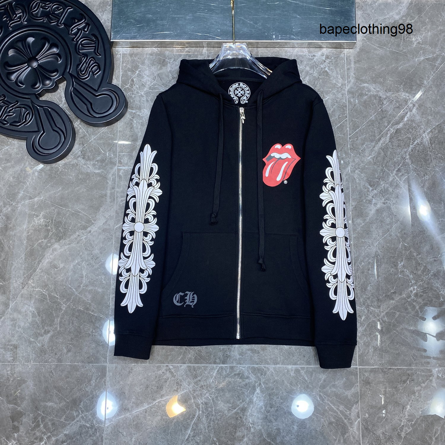 ChRoMe-/hEaRtS tongue hoodie hoodies hooded rolling stone limited red flower arm horseshoe zipper sweater couple, Black
ChRoMe-/hEaRtS tongue hoodie hoodies hooded rolling stone limited red flower arm horseshoe zipper sweater couple, Black