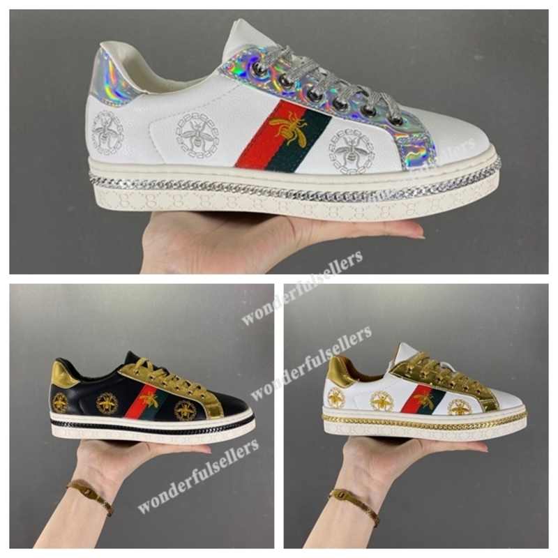 2021 Top Quality Scarpe Men Women Casual Shoes Fashion Sneakers Golden Silver Black Leather Bee Embroidered Chaussures Running sport Size36
2021 Top Quality Scarpe Men Women Casual Shoes Fashion Sneakers Golden Silver Black Leather Bee Embroidered Chaussures Running sport Size36