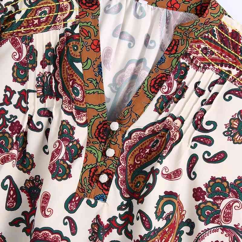 Summer Women Vintage Paisley Printing V Neck Shirt Female Nine Quarter Sleeve Blouse Casual Lady Loose Tops Blusas S8972 210430