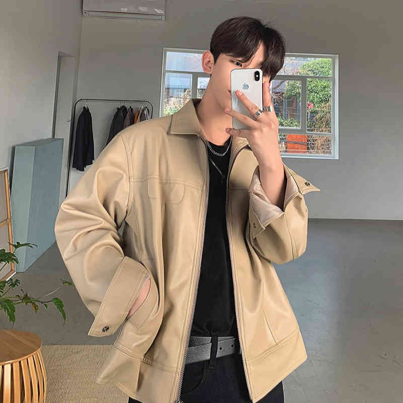 men's leather & faux new fake leather jacket solid color male motorcycle thin korean pdfm, Black
men's leather & faux new fake leather jacket solid color male motorcycle thin korean pdfm, Black