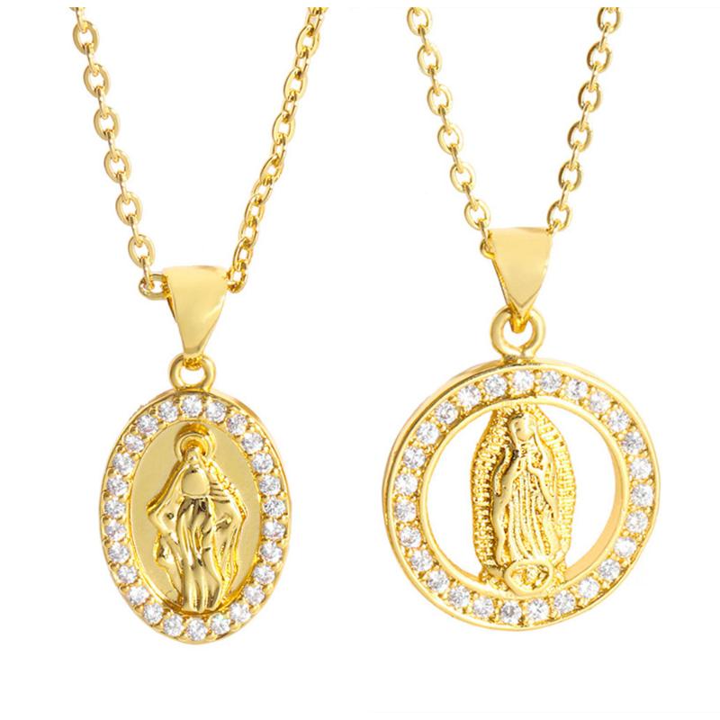 Chokers Religious Style Virgin Mary Round Gold Pendant Necklace With Diamonds 18''(45cm)+2''(5cm) Chain 2pc Set
Chokers Religious Style Virgin Mary Round Gold Pendant Necklace With Diamonds 18''(45cm)+2''(5cm) Chain 2pc Set