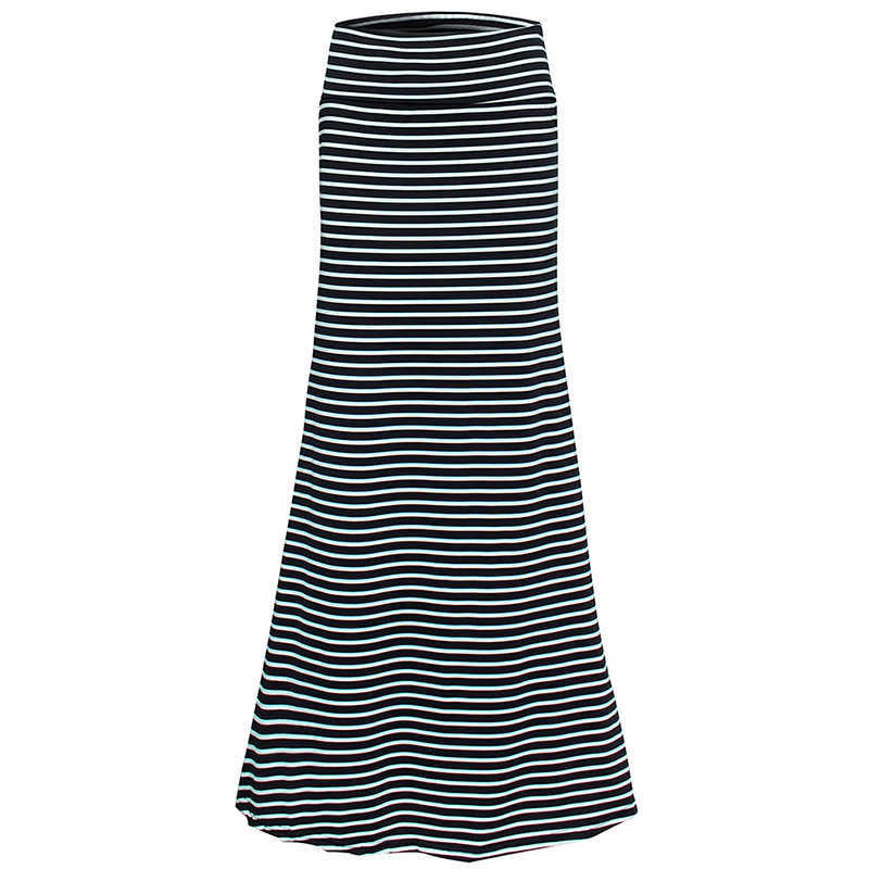 Fashion Women Summer Long Skirt Striped Wave Charming Elastic High Waist Boho Printing Saia Falda Female Maxi 210621
