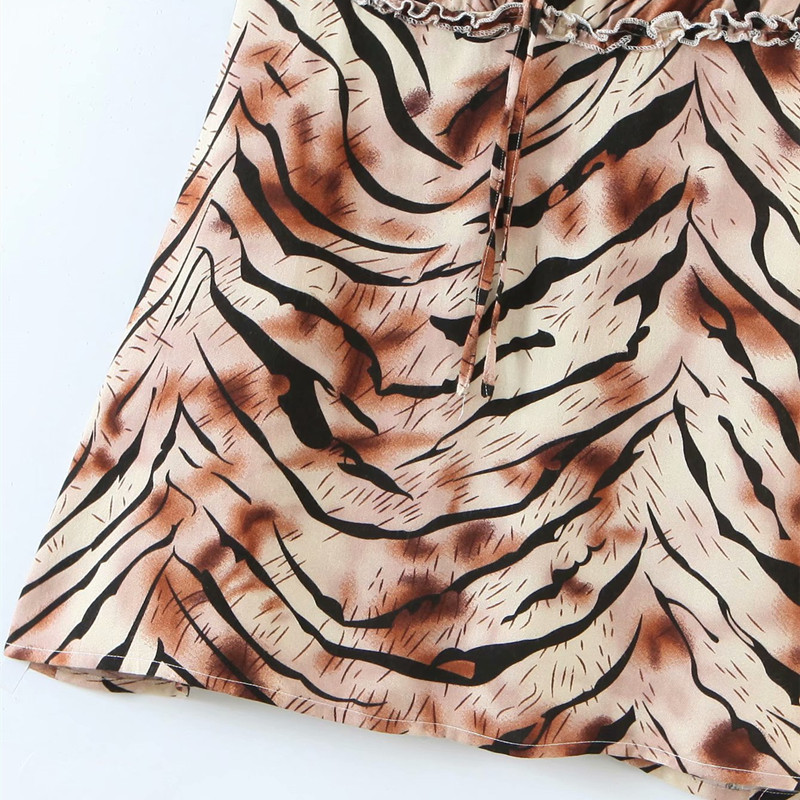 PUWD Sexy Women Soft Cotton V Neck Dress Summer Fashion Ladies High Street Female Tiger Pattern Suspender Pajamas 210522