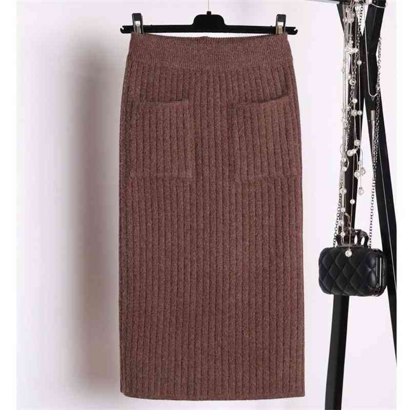 Women's Cotton Knitting Skirts Elastic Stretch Bodycon Sexy Tight Pencil Skirt Knitted Female Autumn Winter 210514