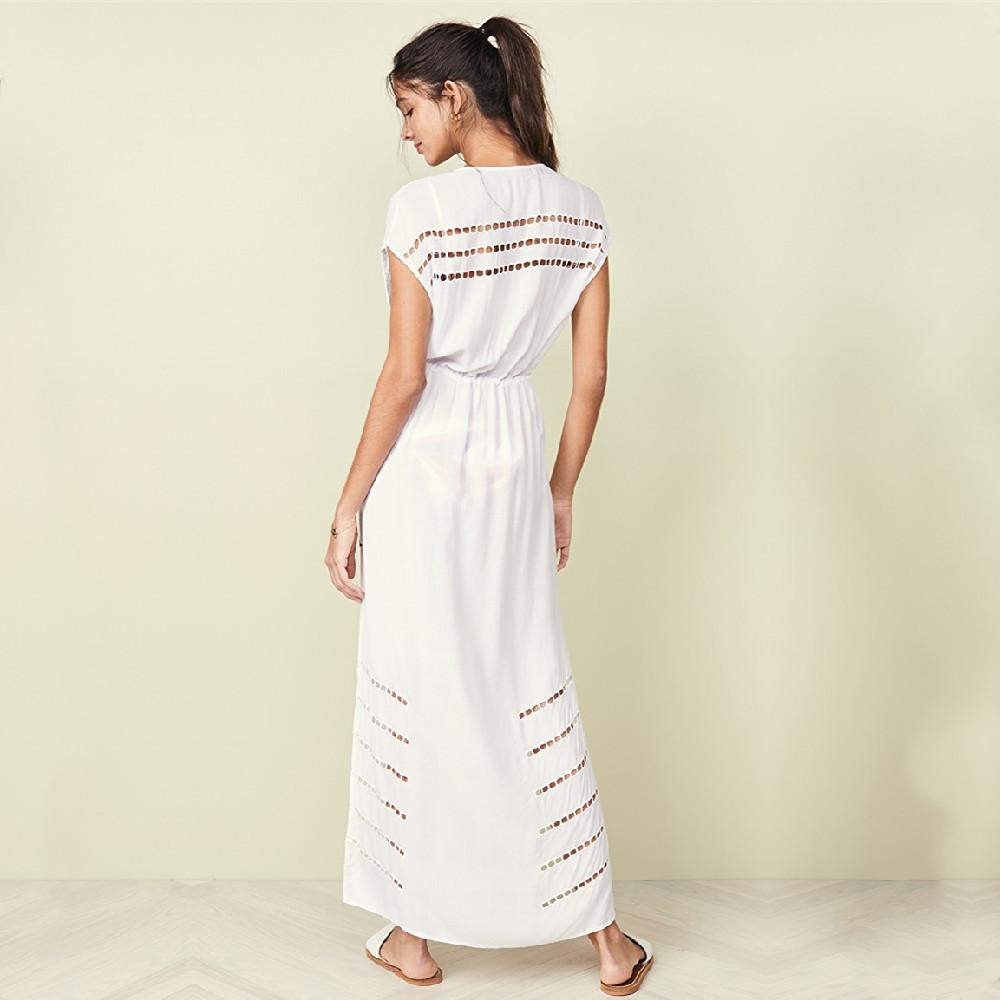 Beach Dress Women Wear Cover-ups White Cotton Tunic Bikini Swimsuit Cover Up Bath Sarong plage pareo #Q1004 210420