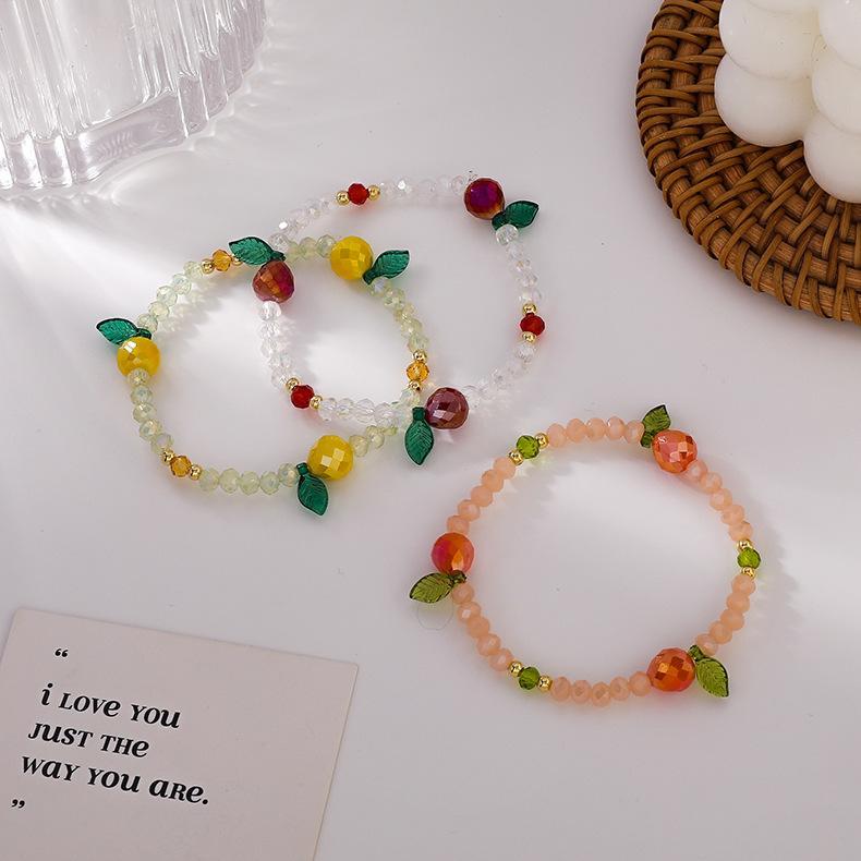 Cute and colorful fruit bead elastic rope bracelet for girls, crystal bracelet for students, wrist decoration beads