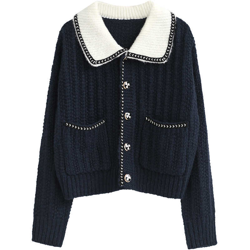 H.SA Women Autumn Sweater and Cardigans Turn Down Collar White Knit Cardigans Button Pearl Elegant Cardigan and Jumpers 210716