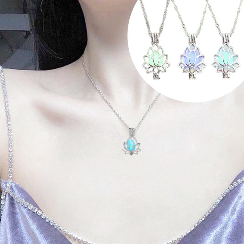 Chains Luminous Glowing In The Dark Moon Lotus Flower Shaped Pendant Necklace For Women Yoga Prayer Buddhism Jewelry, Silver 
Chains Luminous Glowing In The Dark Moon Lotus Flower Shaped Pendant Necklace For Women Yoga Prayer Buddhism Jewelry, Silver