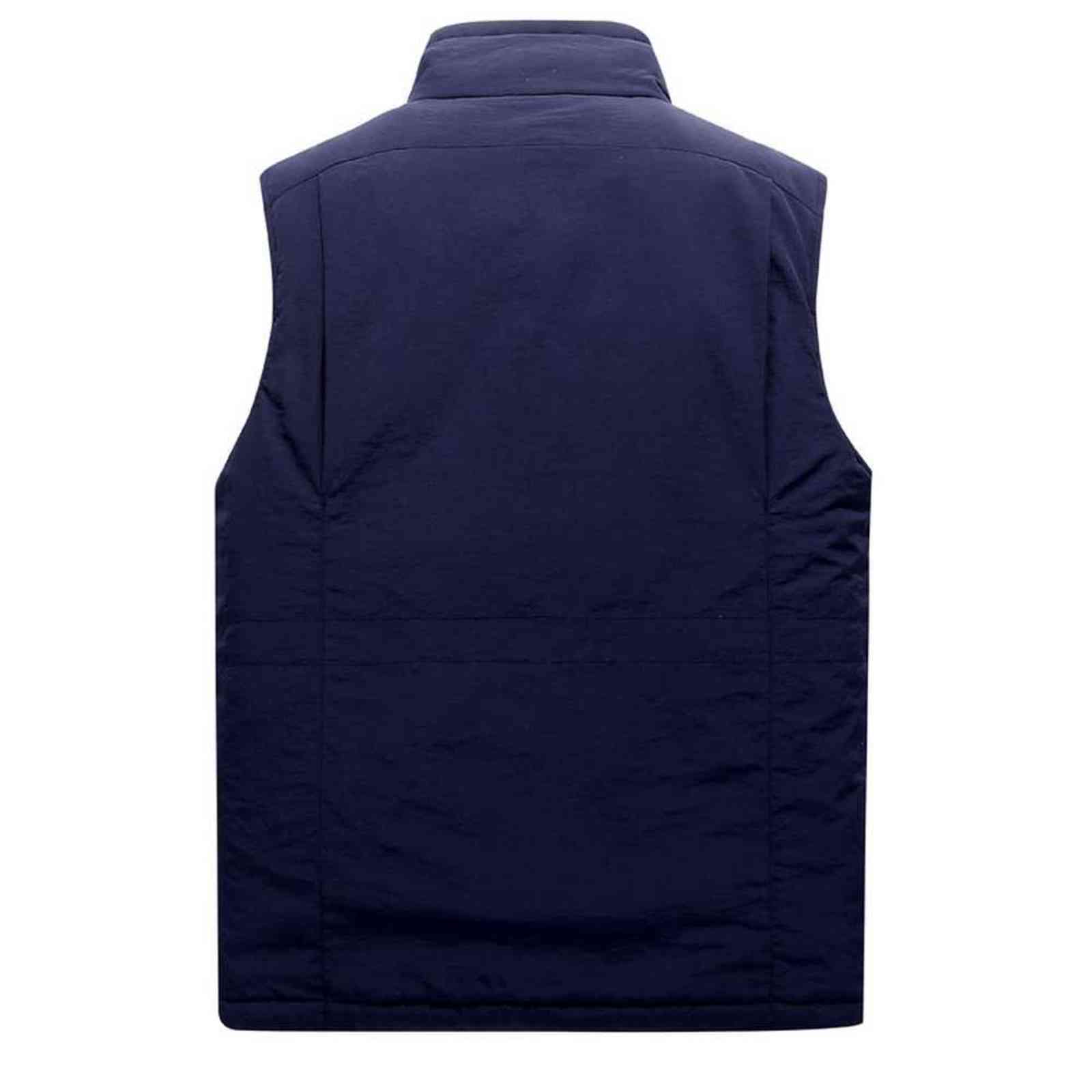 Thicken Fleece Waterproof Winter Vest Mens Multi Pockets Spring Autumn Waistcoat Pographer Mandarin Collar Sleeveless Jacket 211111