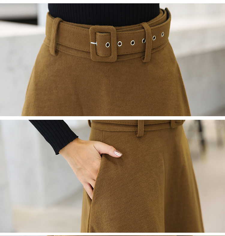 Winter Women's Wool Maxi Skirts With Belt Fashion Vintage Woolen Skirt Female Streetwear Casual Saia Longa Wine Red 610D 210420