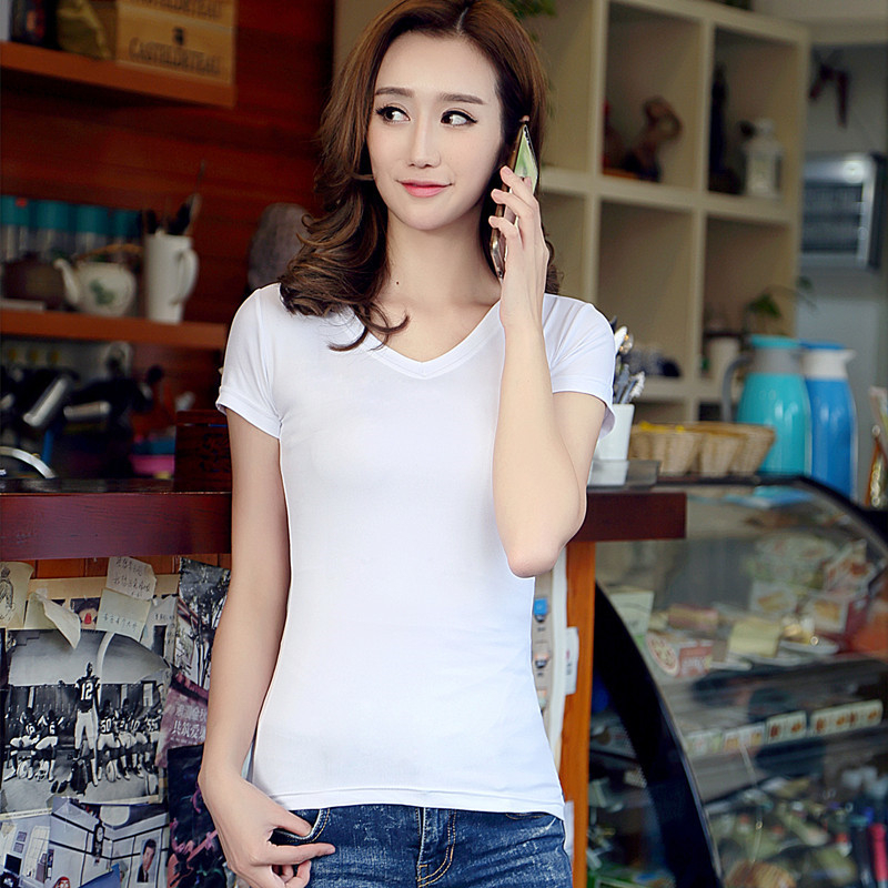 Sweet Beauty Short Sleeve V-Neck T-Shirt Versatile Summer Lady Korean Version Women's Wear Tight Fitting Self Cultivation Show Thin Sexy Trend