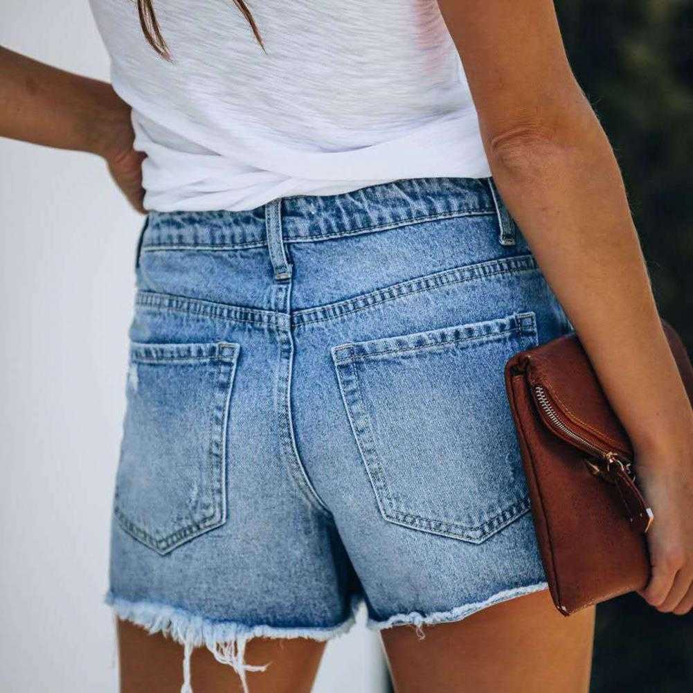 Women Ripped jeans Shorts sexy Solid Color Sexy Cotton Blend Broken Hole attractive Leisure for Beach Summer 210714