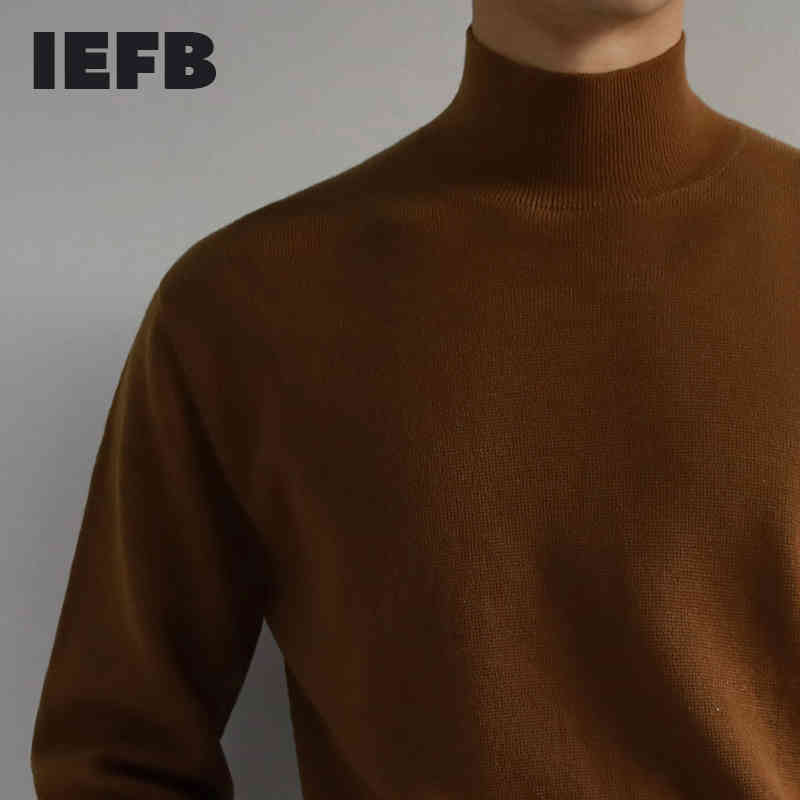 IEFB / men's wear solid color fashion long sleeve half turtleneck thin style sweater male's pullover korean sweater tops 9Y3270 210524