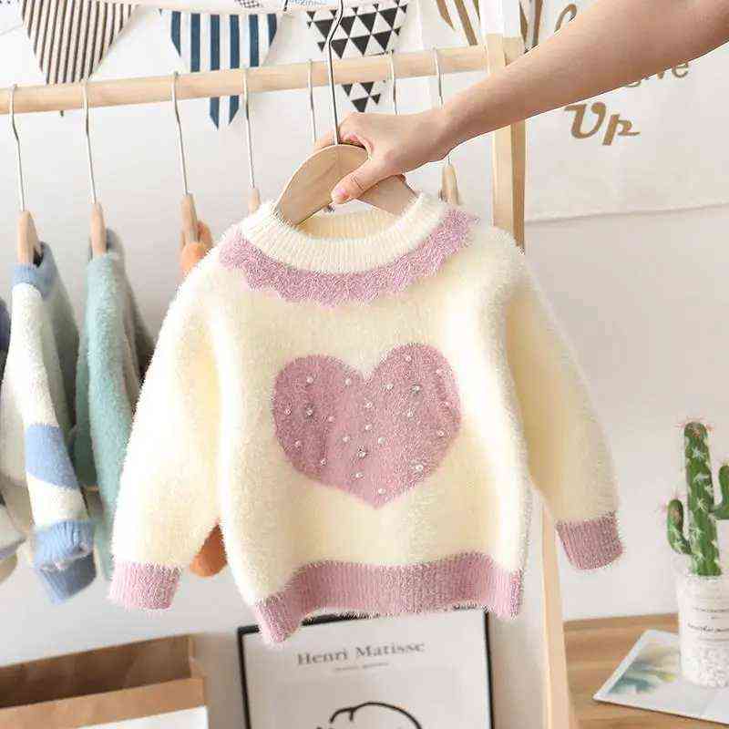 Sweaters Girl Dragonfly Pattern Mink Fleece Winter Clothes Kids Pullover Knitwear Sweater Children Clothing 211104