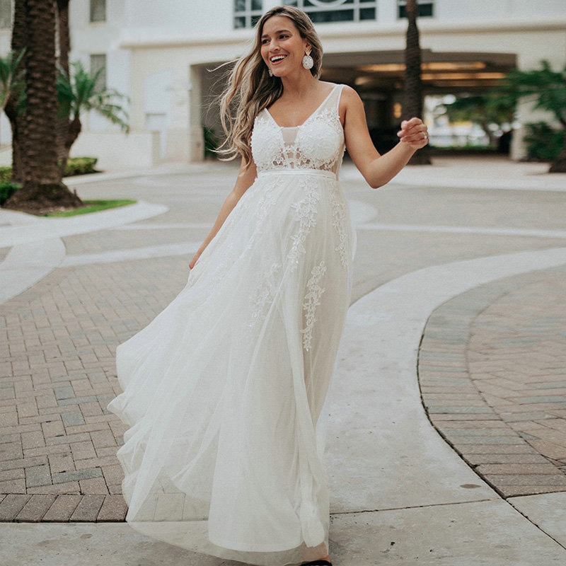 Robe Tulle Prom Dresses Long Women Pretty Elegant A Line V Neck Lace Applique Evening Formal Party Dress
