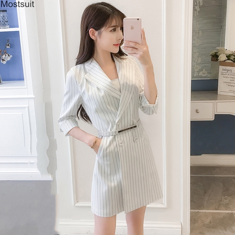 Summer Striped Suit Dress Women Plus Size Office Lady Tunic Bodycon Elegant Mini Blazer Dresses Party Spring Vestido Mujer 210518, White
Summer Striped Suit Dress Women Plus Size Office Lady Tunic Bodycon Elegant Mini Blazer Dresses Party Spring Vestido Mujer 210518, White