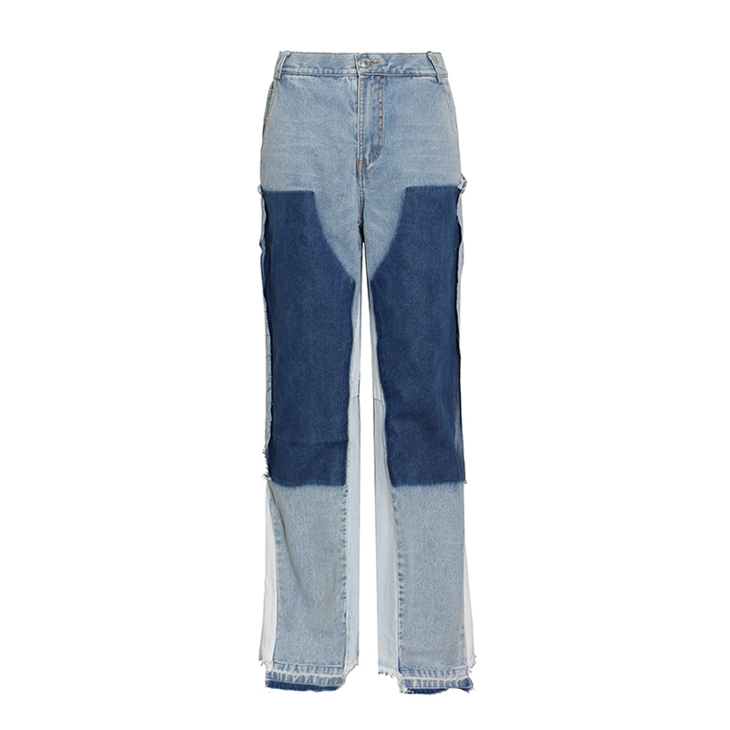 Hit Color Patchwork Jeans For Women High Waist Wide Leg Straight Trousers Female Fashion Clothing Autumn 210521
