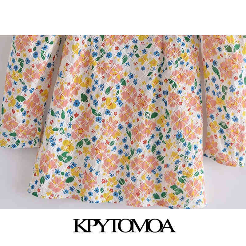 Women Chic Fashion With Ruffled Floral Print Mini Dress Long Sleeve Side Zipper Female Dresses Mujer 210420