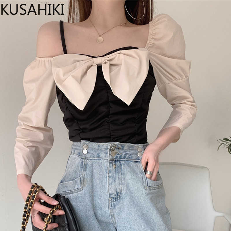 Bowknot Hit Color Patchwork Women Tops Sexy Strapless Puff Sleeve Blouse Slim Irregular Blusas Shirt 6G255 210603, Photo color
Bowknot Hit Color Patchwork Women Tops Sexy Strapless Puff Sleeve Blouse Slim Irregular Blusas Shirt 6G255 210603, Photo color