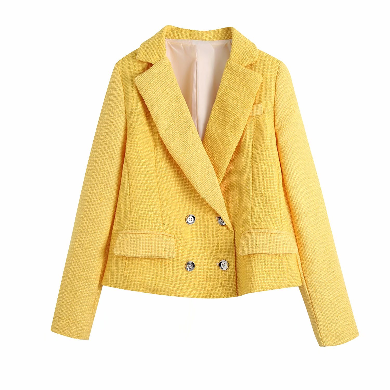 Suit Collar Long-sleeved Candy-colored Texture Short Women's Blazer Sweet Professional Chic Female Tops 210507