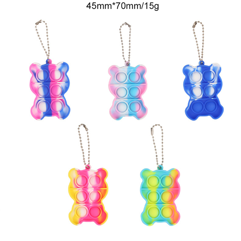 Pop It Fidget Toys Keychain Rings Simple Push Bubble Poppers Decompression Toy Key Chain Soft Rainbow Sensory Reusable Squeeze Anti Stress Board Game 