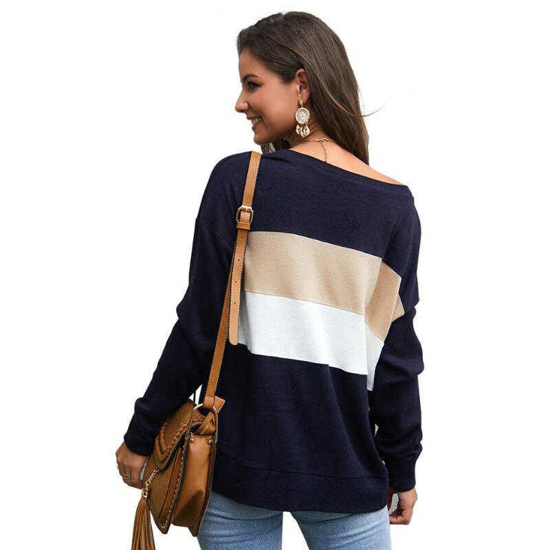 Women Striped Sweater Casual Fashion Knitted Pullovers Autumn Winter Full Sleeve O-neck Top 210604
