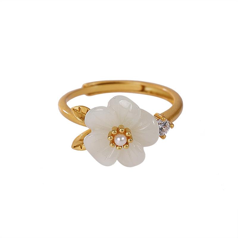 Cluster Rings S925 Sterling Silver Gold Plated Hetian Jade Pearl Ring Vintage Chinese Style Flower Women's Open, Golden;silver
Cluster Rings S925 Sterling Silver Gold Plated Hetian Jade Pearl Ring Vintage Chinese Style Flower Women's Open, Golden;silver