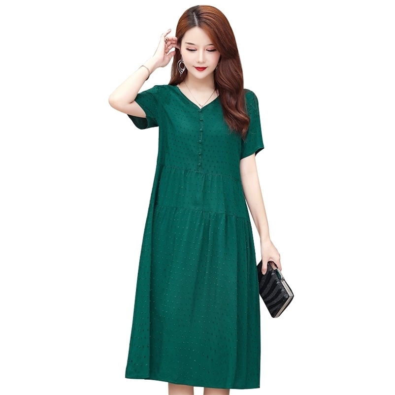 New Style Women Summer Dresses V-neck Cotton Plus Size Vestidos Robe Femme 5XL Vintage Dress A-line Casual Short Solid 210409