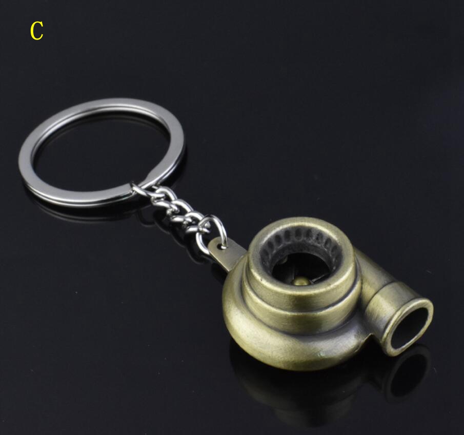 Mini Turbo Turbocharger Metal Keychain Spinning Turbine Key Chain Ring Keyring Keyfob Car Interior Accessories 7Colors Good quality