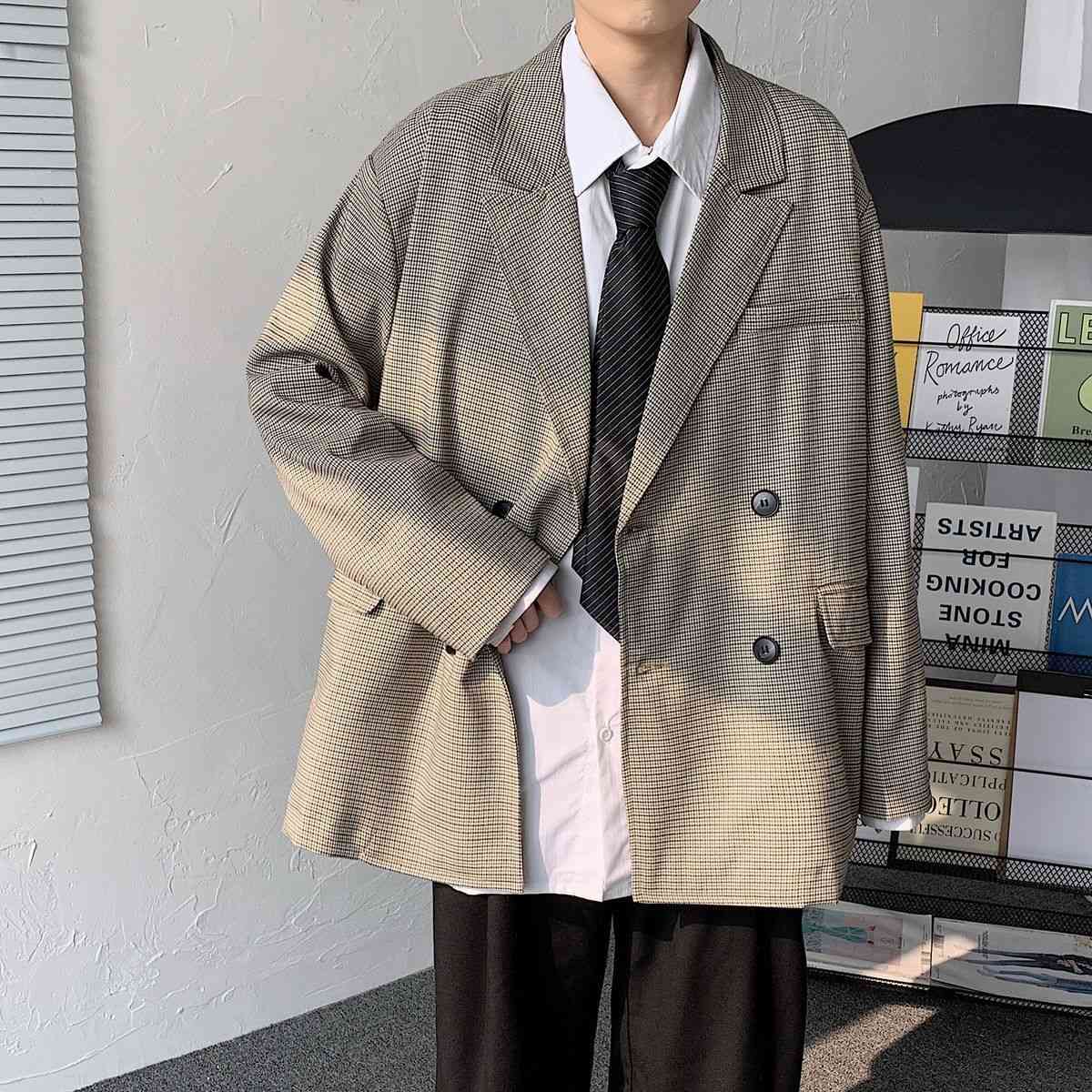 Privathinker Men's Plaid Casual Oversize Suit Woman Fashion Classic Coat Vintage Korean Streetwear Male Suit Plaid Clothing 210506