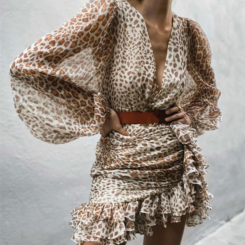 Spring Women Arrival Fashion Sexy V-neck Lantern Long Sleeve Leopard Ruffle Decoration High Waist Dress RD748 210525, Leopard print
Spring Women Arrival Fashion Sexy V-neck Lantern Long Sleeve Leopard Ruffle Decoration High Waist Dress RD748 210525, Leopard print
