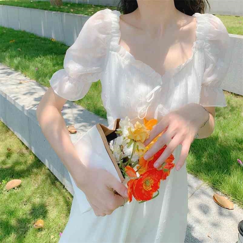 Chiffon Fairy Dress Women Elegant French Style Designer Lace Casual Puff Sleeve Embroidered Korean Sweet 210519, White
Chiffon Fairy Dress Women Elegant French Style Designer Lace Casual Puff Sleeve Embroidered Korean Sweet 210519, White