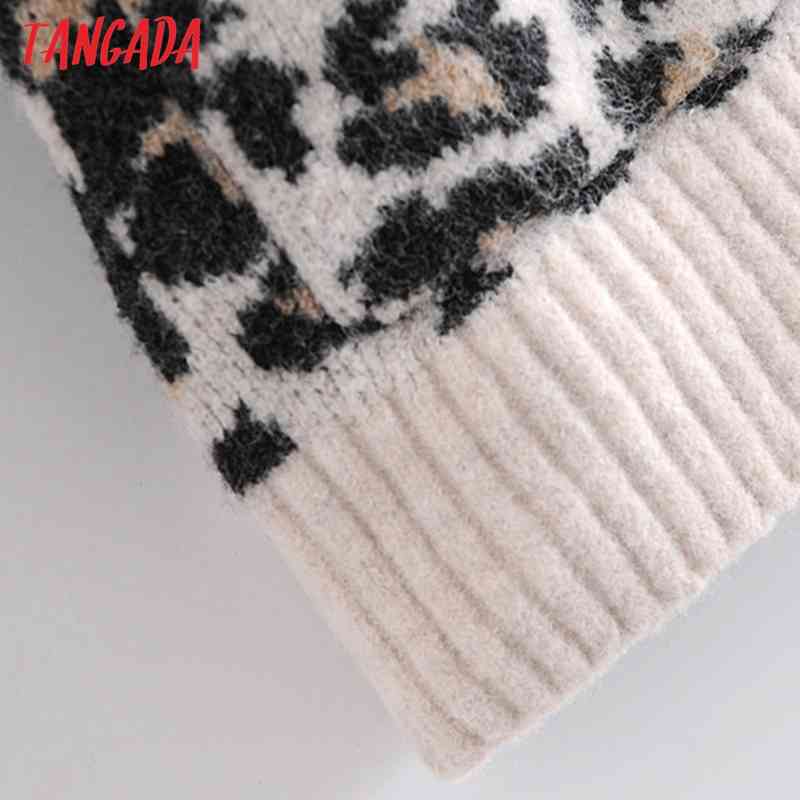 Women Elegant Leopard Vintage Jumper Lady Fashion Oversized Knitted Cardigan Coat 3H85 210416