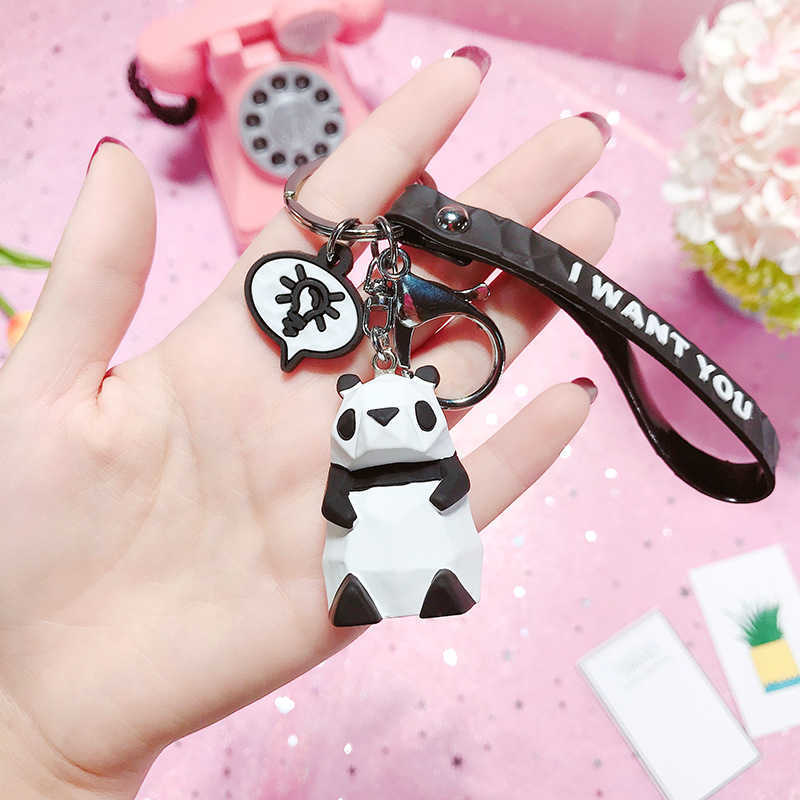 Key Rings Fashionable and cute dinosaur car keyring cartoon female PVC animal keychain hanging rope handbag accessory Trinket G230526
