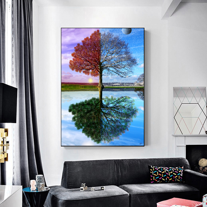 Canvas Painting Abstract Seasons Tree Wall Art Pictures For Living Room Landscape Posters And Prints Home Decoration