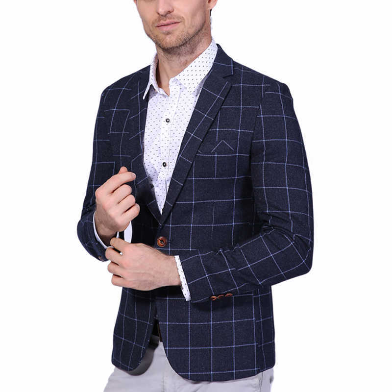 Autumn Arrival Men's Blazer Fashion Plaid Slim Fit Suit Jacket Mens Clothes Trend Office Suit Men Plus Asian Size M-6XL 210528