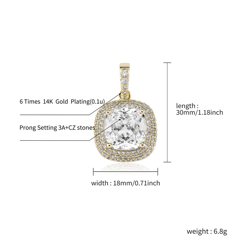 Europe and America Fashion 18K Yellow Gold Plated Big Bling Round CZ Pendant Necklace for Men Women Necklace with 3mm 24inch Rope Chain