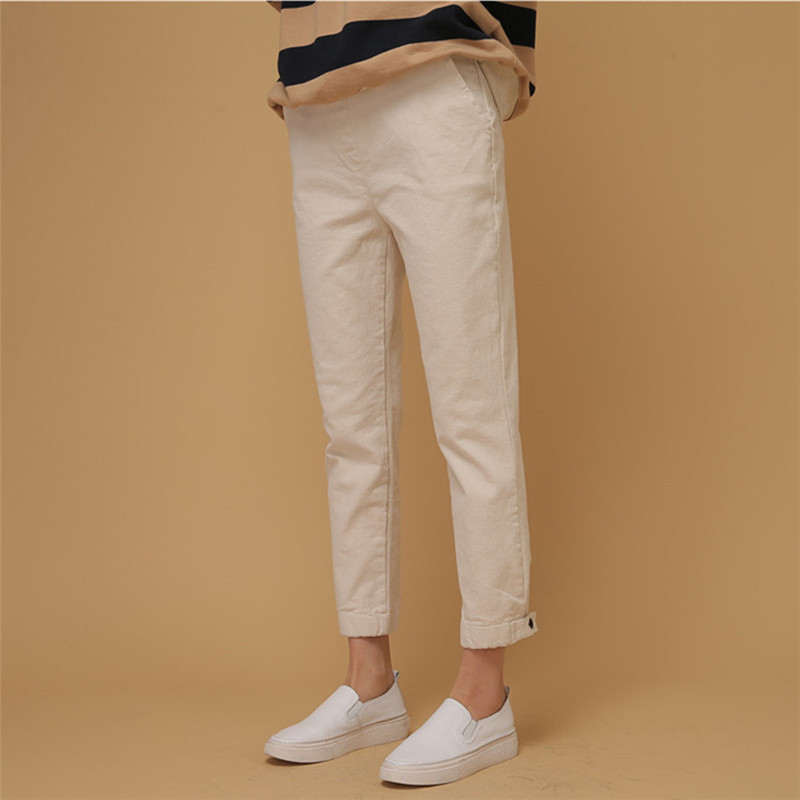 OL Minimalist Elastic High Waist Boots Pants Women Plus Size Casual Cotton Linen Suit Trousers Female 210421