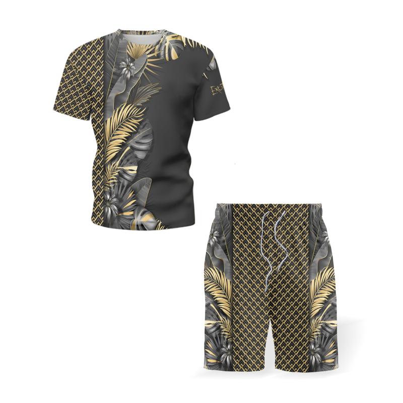 Men's Tracksuits Beach Casual Sports Outfits Summer Trendy Short Shirt Mens Sets Straw Shed Sea View Printed Male Tshirt Shorts 2-Piece Set