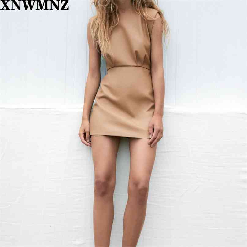 women Temperamental fashion faux leather dress trf Sleeveless mini O-neck shoulder pads Female Dresses Mujer 210520, Champagne
women Temperamental fashion faux leather dress trf Sleeveless mini O-neck shoulder pads Female Dresses Mujer 210520, Champagne