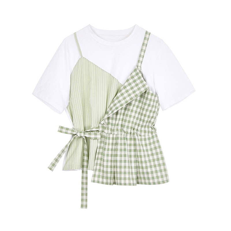 Fresh Chic Irregular Design T Shirts Women Summer Fake Two Piece O Neck T Shirt Fashion Bow Drawstring Casual Tops 210524, Light green
Fresh Chic Irregular Design T Shirts Women Summer Fake Two Piece O Neck T Shirt Fashion Bow Drawstring Casual Tops 210524, Light green