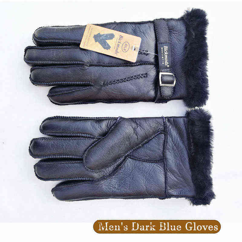 Sheepskin Fur Gloves Men's Thick Winter Warm Large Size Outdoor Windproof Cold Hand Stitching Sewn Leather Finger Gloves 211224